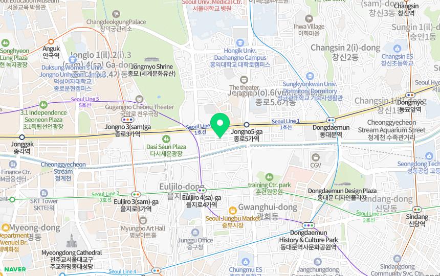 Map showing where Gwangjang Market is in Seoul, South Korea