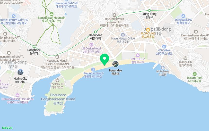 Map showing where Haeundae Beach is in Busan, South Korea