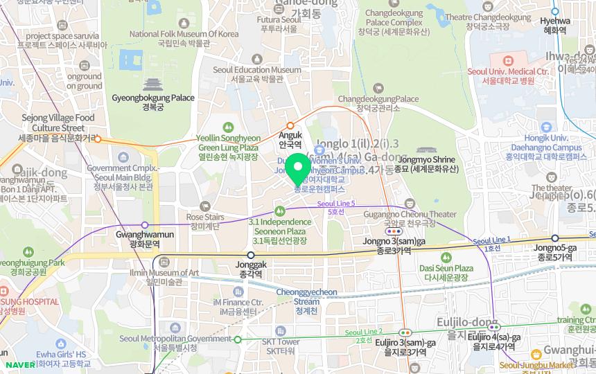 Map showing where Insa-dong is in Seoul, South Korea