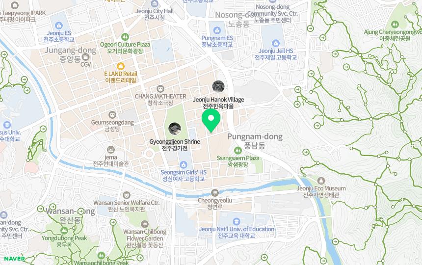 Map showing where Jeonju Hanok Village is in Jeonju, South Korea