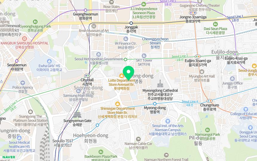 Map showing where Myeongdong is in Seoul, South Korea