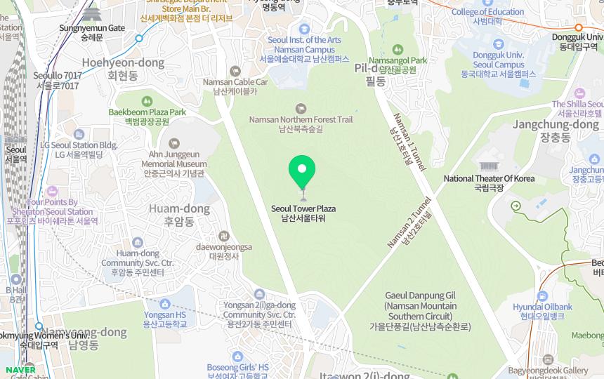 Map showing where Namsan & N Seoul Tower is in Seoul, South Korea